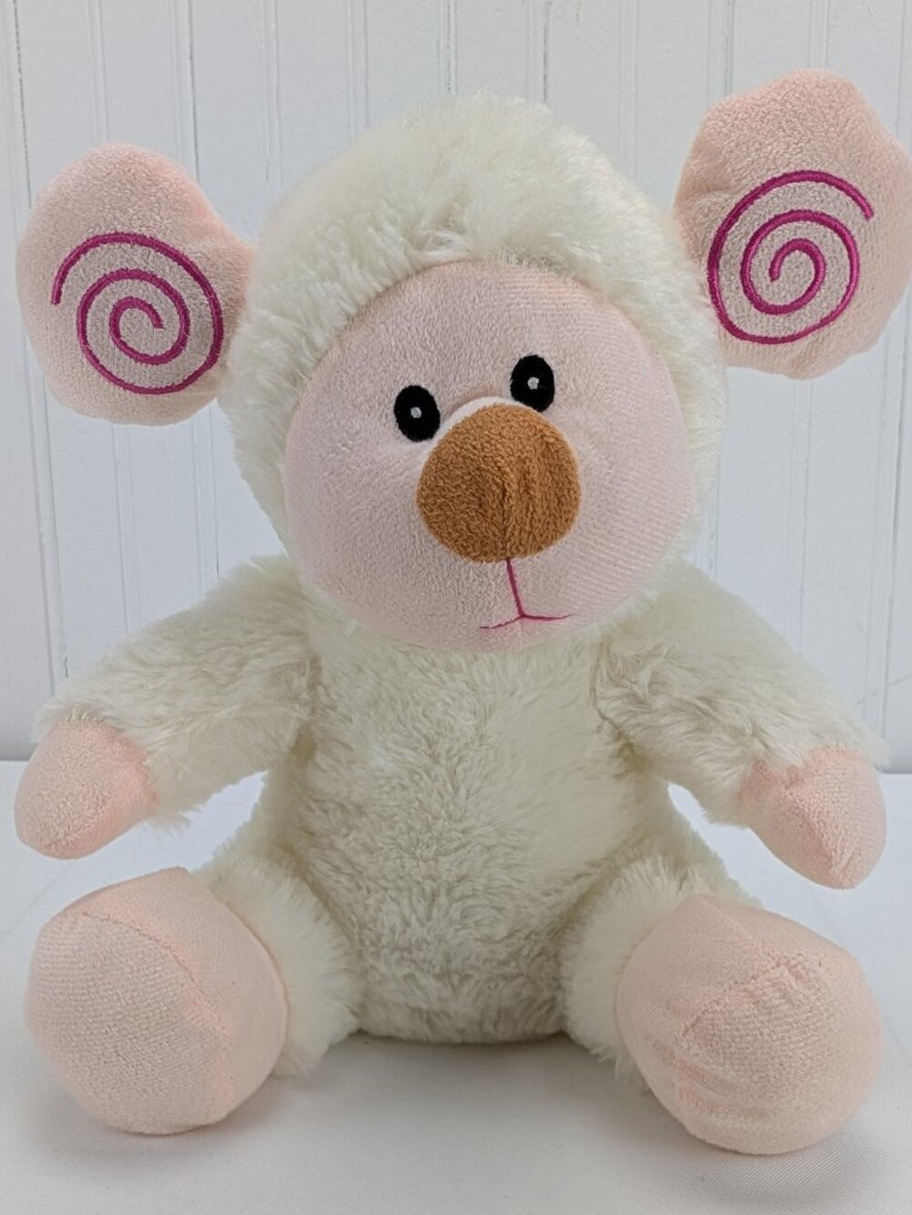 Lamb Sheep Plush 11" Stuffed Animal Swirl Ears 2016 A&A Global Industries Rare